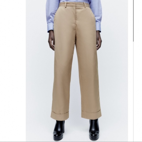 NWT ZARA WIDE LEG SATIN EFFECT PANTS MID-CAMEL - Picture 1 of 6